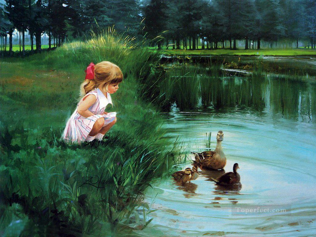 niña y pato Pintura al óleo